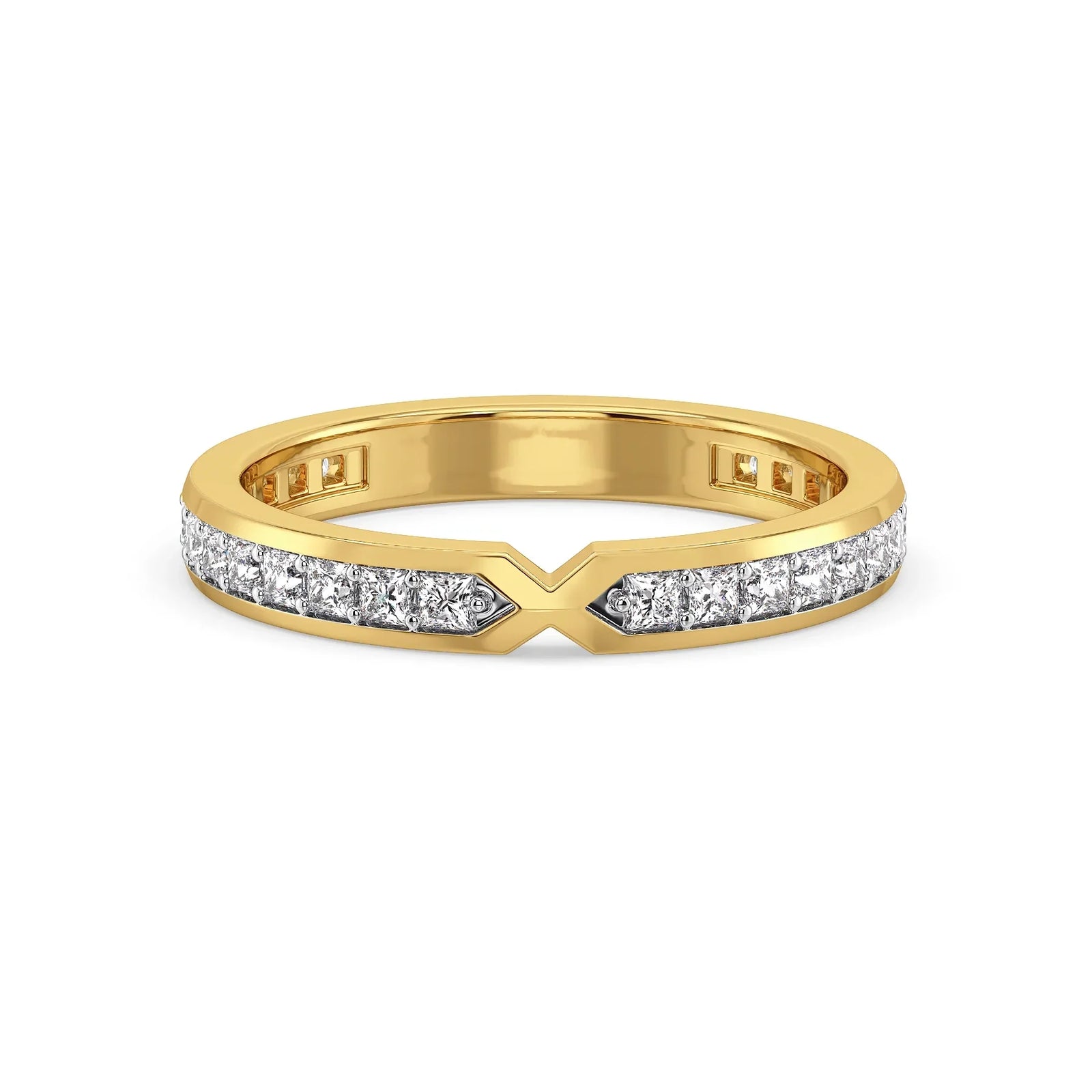 Princess Cut Sleek Lab Grown Diamond Band - front view in 9KT