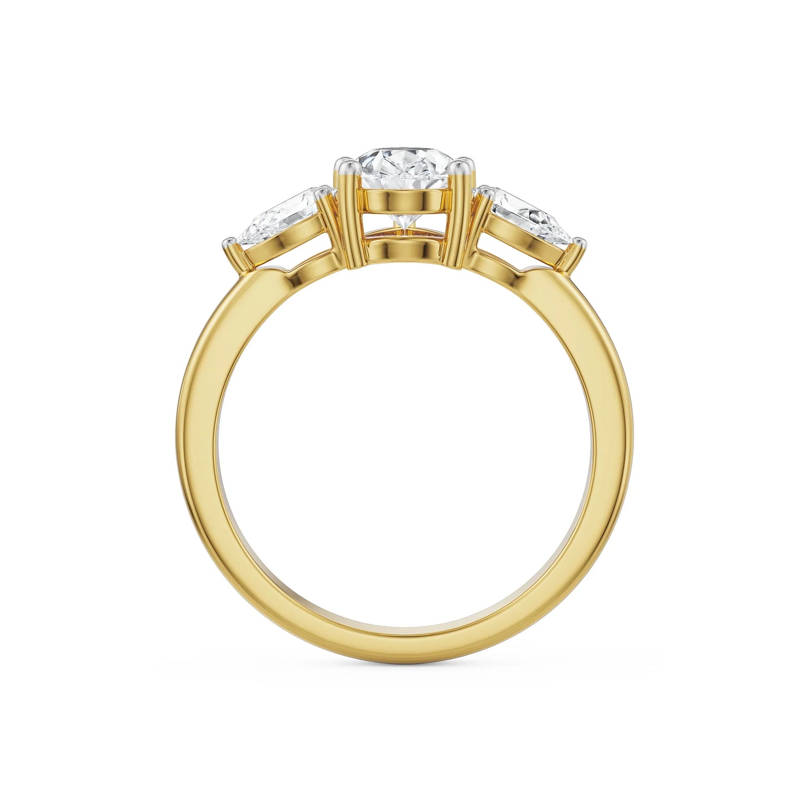 Pear Tri Solitaire Diamond Ring Right view in 9KT