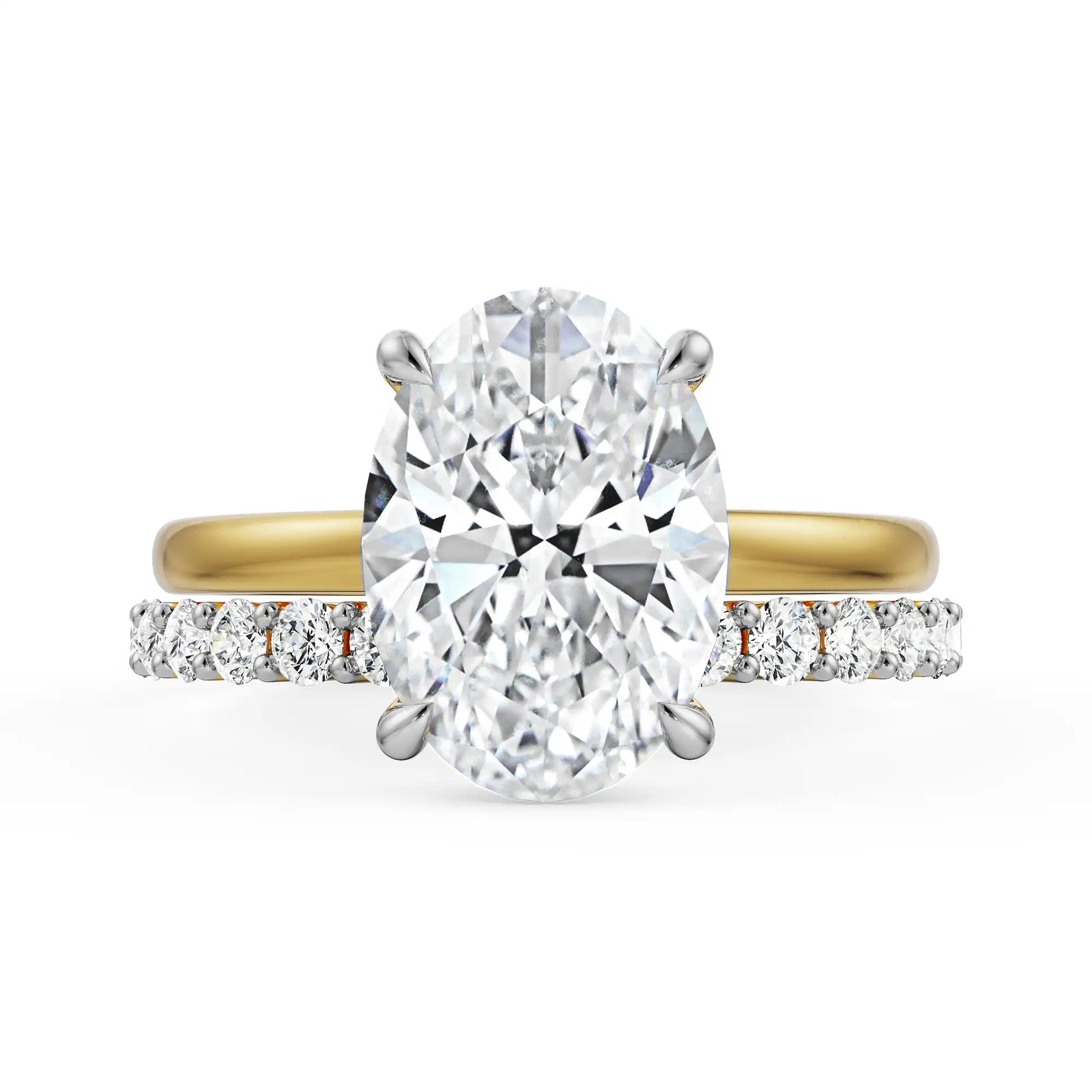 Oval Bridal Diamond Ring Set front view