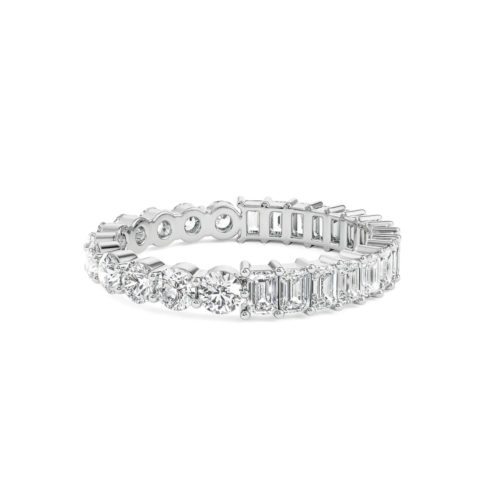 Emerald Round Eternity Band Front view in 9KT