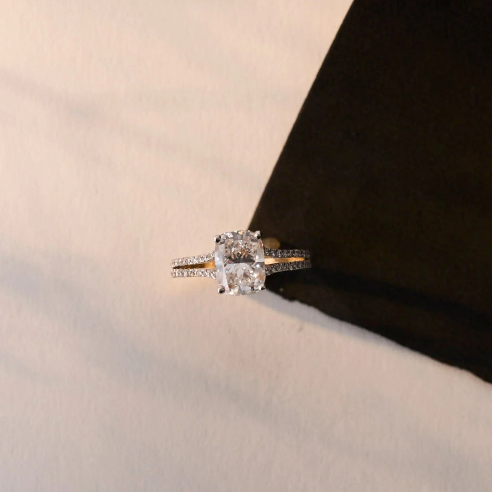 Duo Band Cushion Square Diamond Ring Top view
