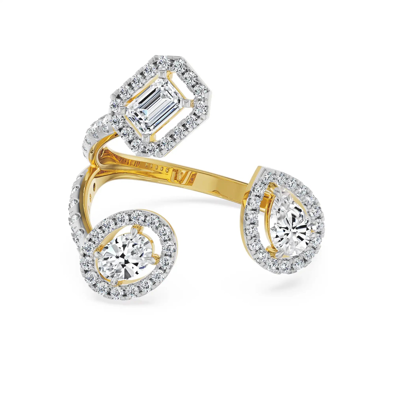 Three Stone Cocktail Lab Grown Diamond Ring - Front view
