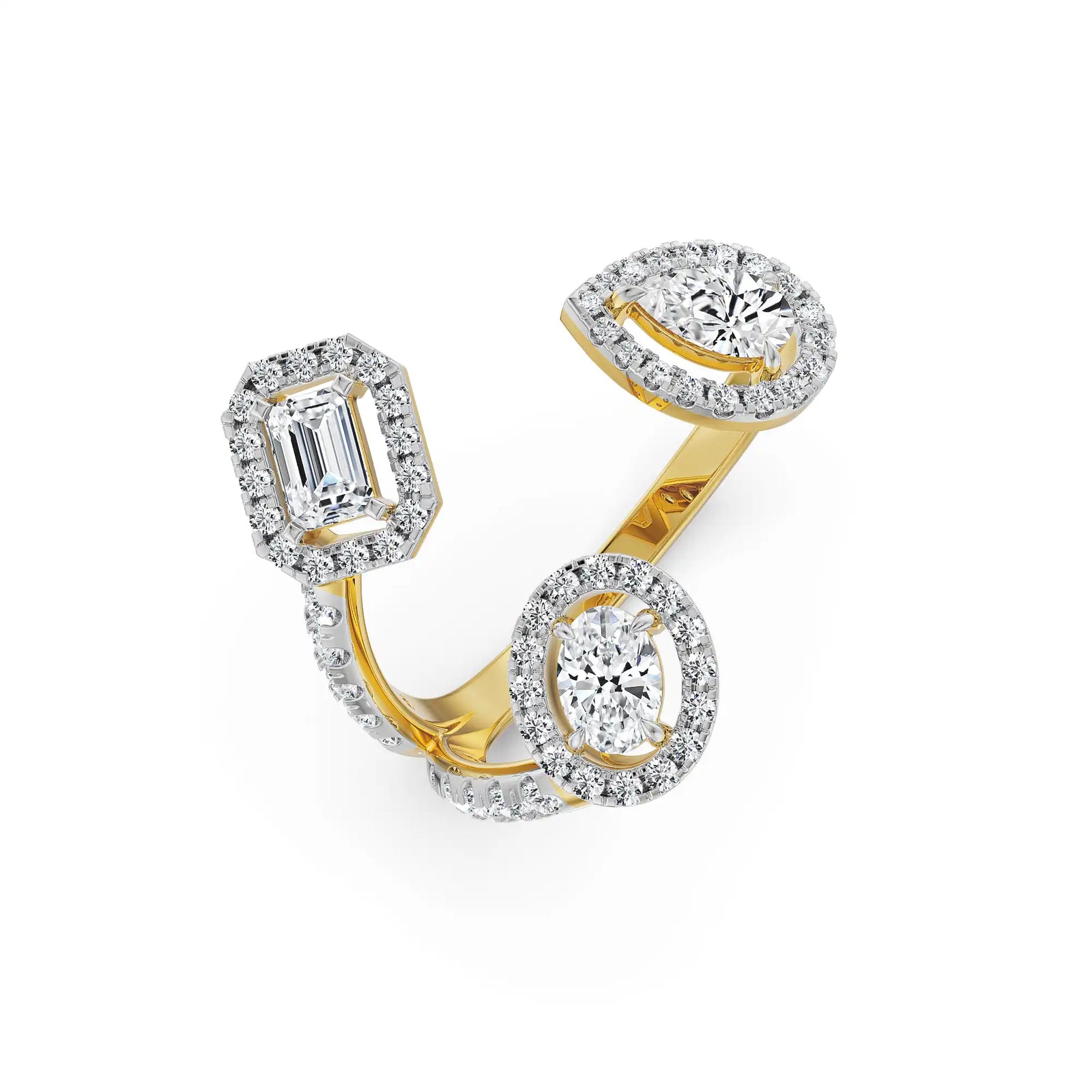 Three Stone Cocktail Lab Grown Diamond Ring - Top view in 9KT