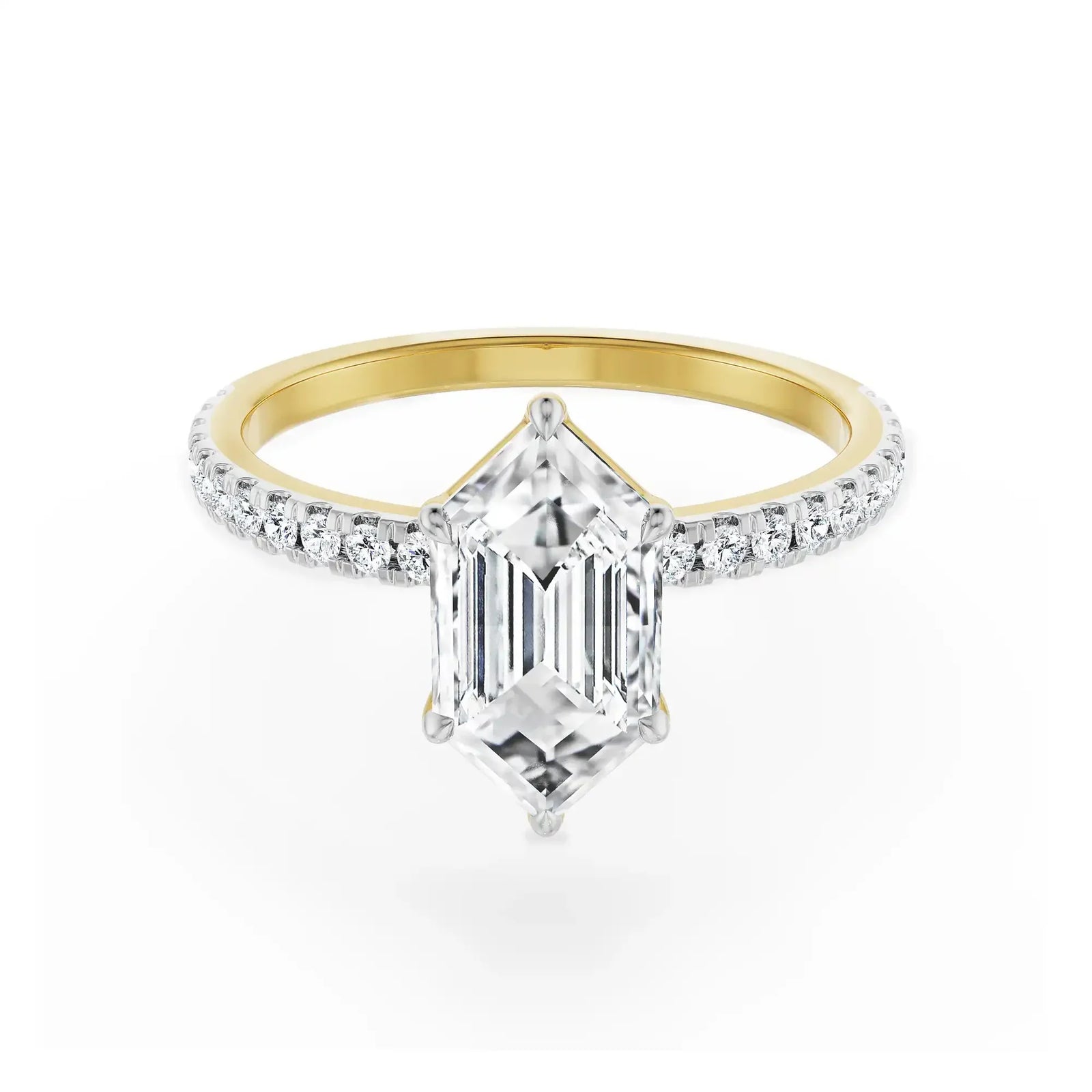 Custom Hexagon Lab Grown Diamond Ring - Front View in 9KT