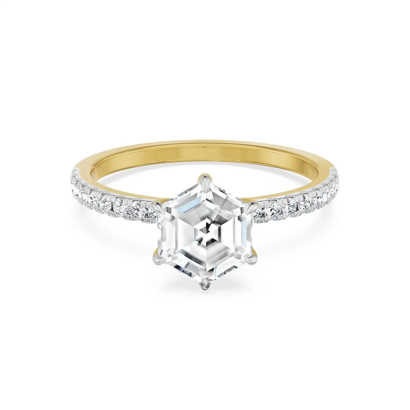 Hexagon Lab Grown Diamond Engagement Ring- front view in 9KT