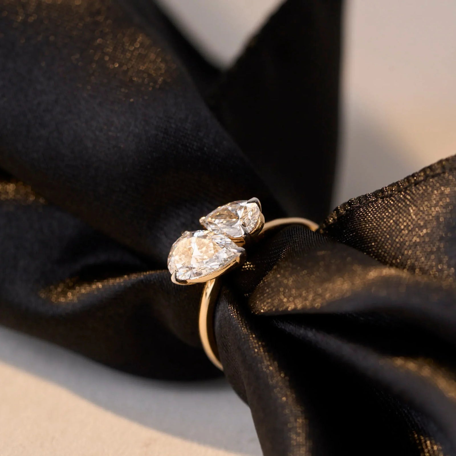 Two Stone Pear Solitaire Ring Bottom view