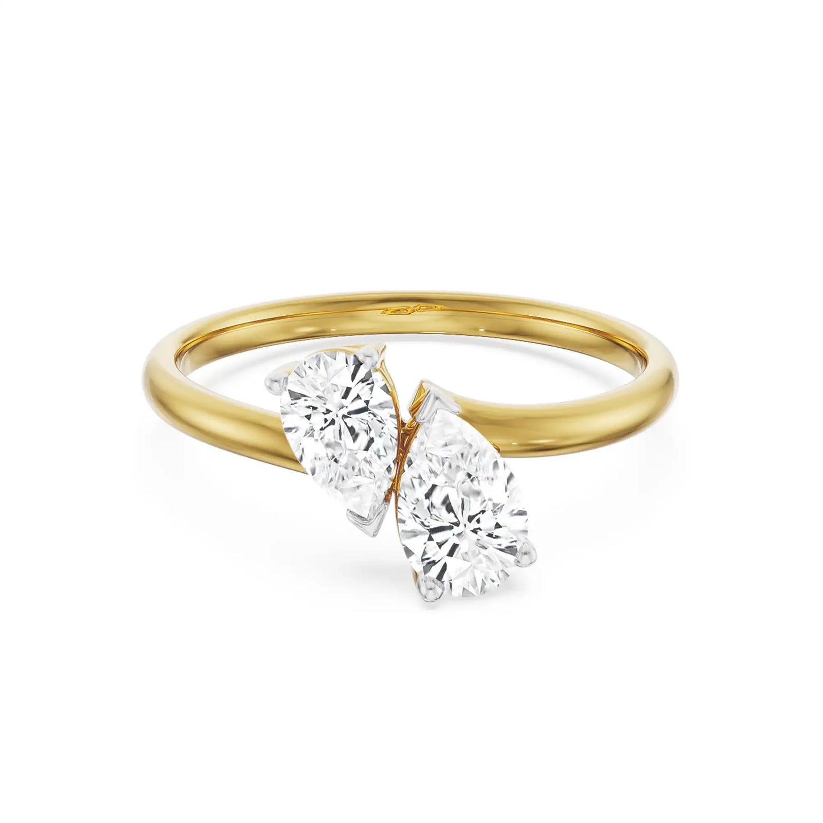 Two Stone Pear Solitaire Ring- front view