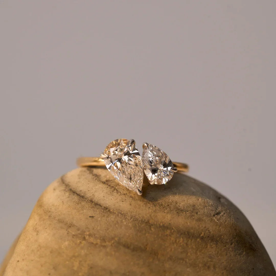 Two Stone Pear Solitaire Ring Prospective view