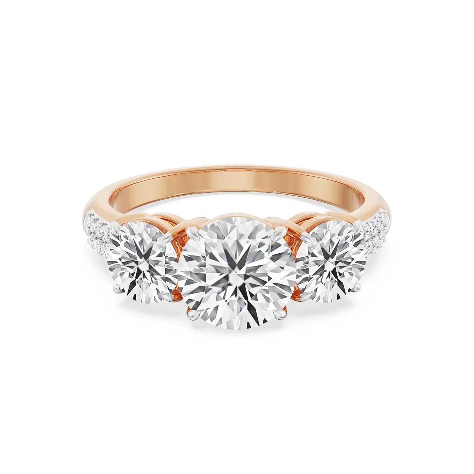 Three Stone Rose Engagement Ring Front view