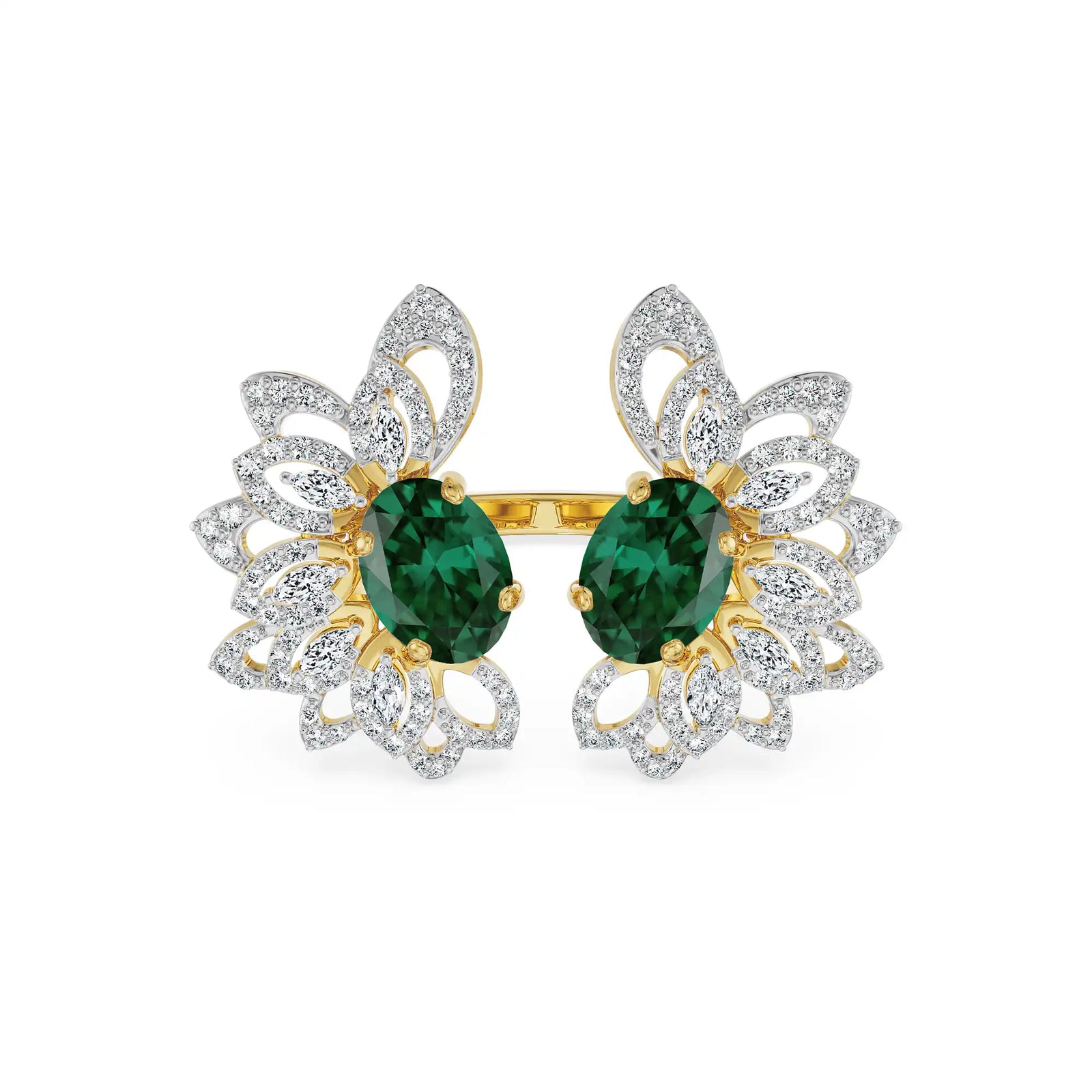 Butterfly Emerald Lab Grown Diamond Ring - front view