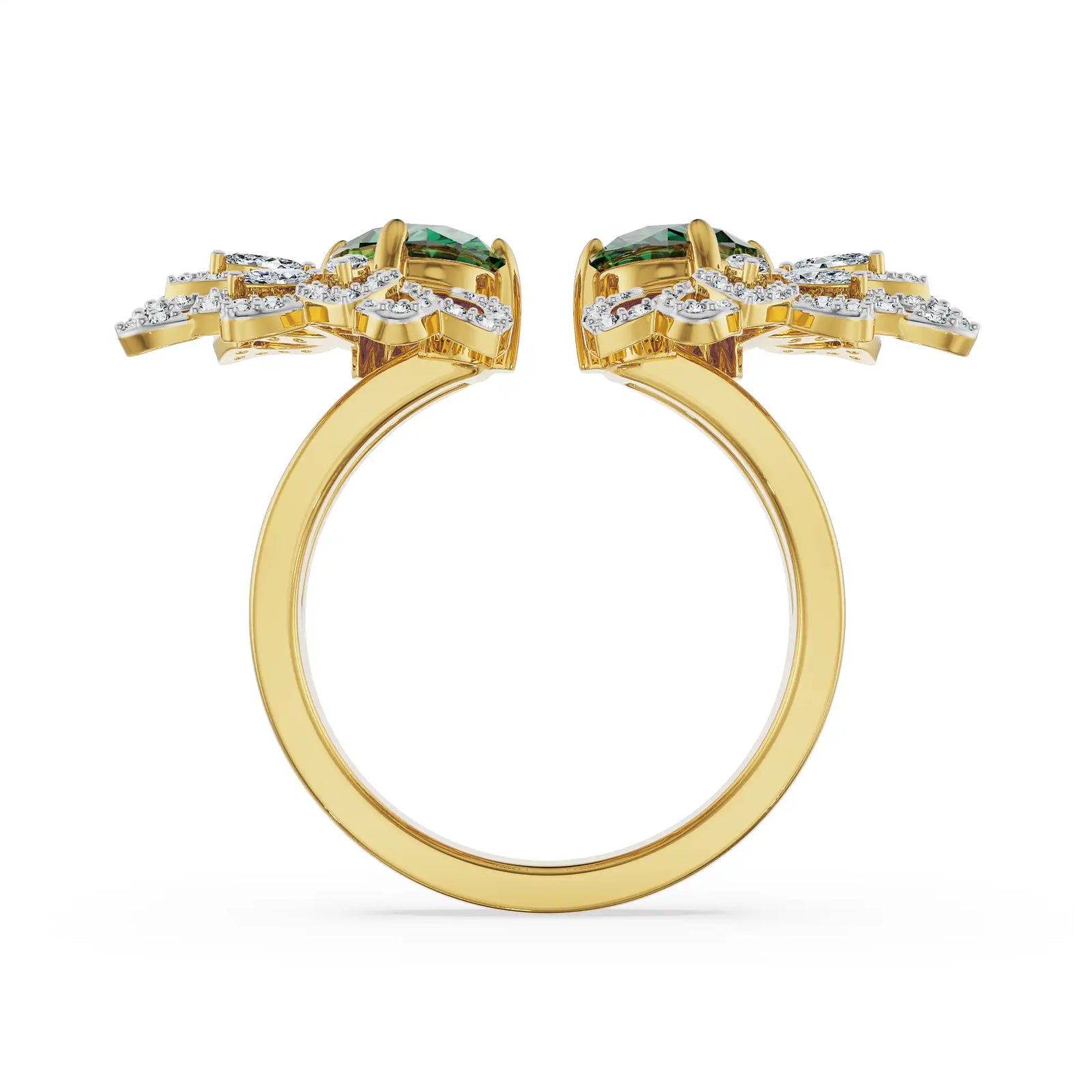 Butterfly Emerald Lab Grown Diamond Ring - back view