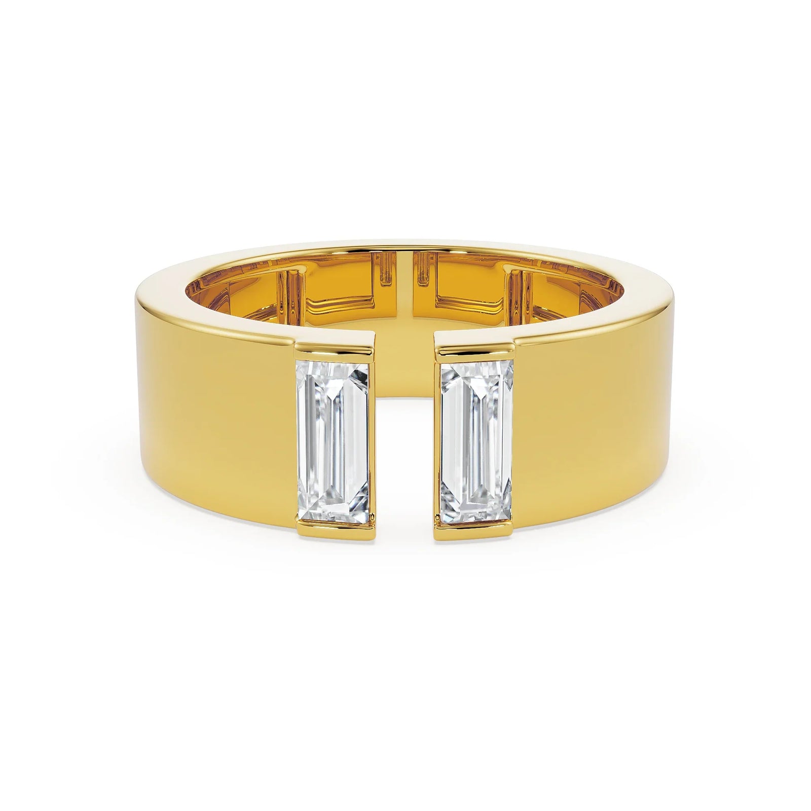 Baguette Lab Grown Diamond Open Ring - front view in 9KT