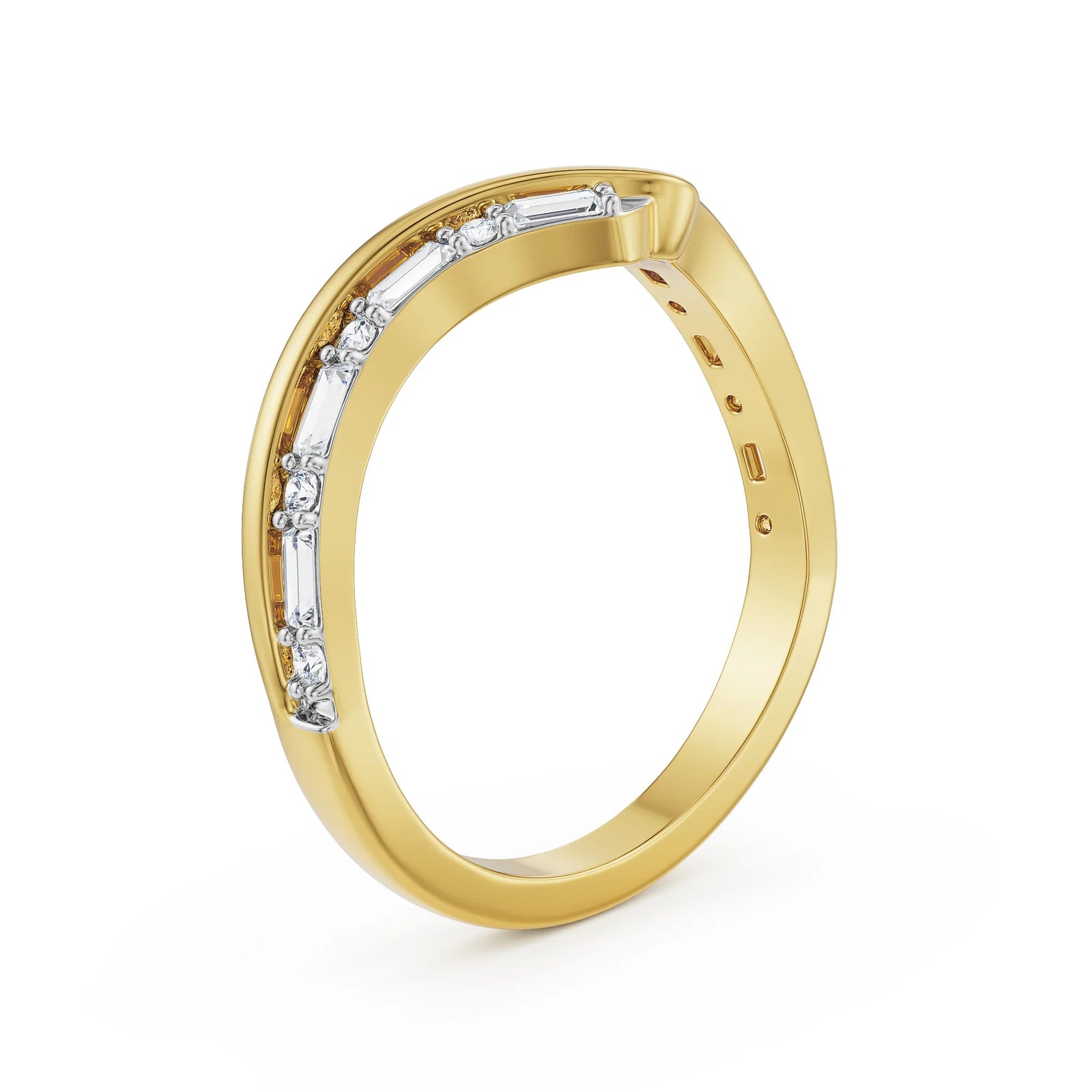 Chevron Baguette Lab Grown Diamond Band - back view in 9KT