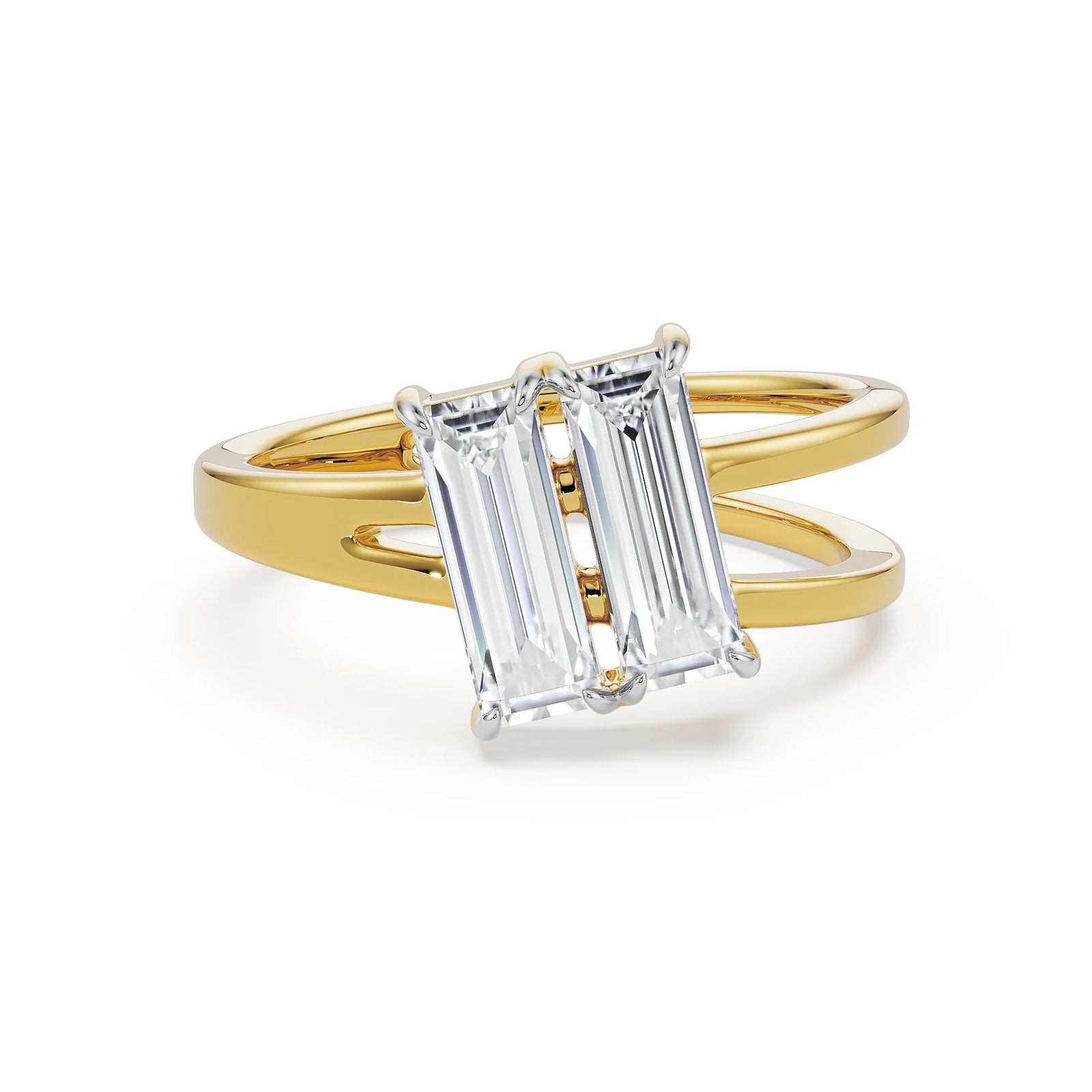 Baguette Lab Grown Diamond V Ring - front view