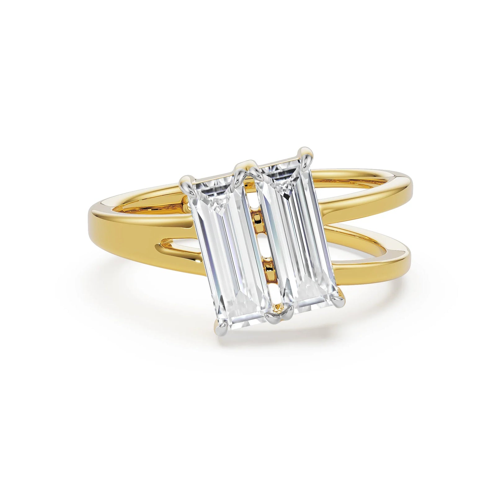 Baguette Lab Grown Diamond V Ring - front view in 9KT