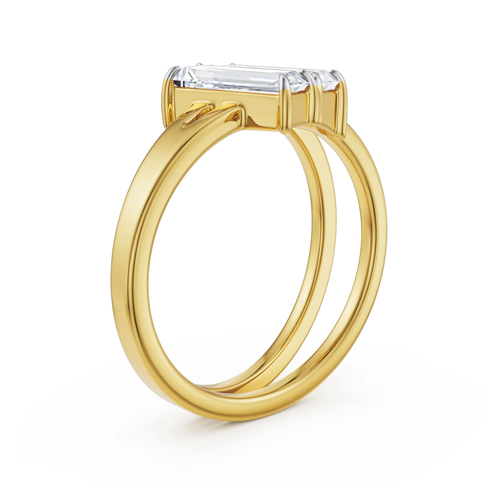 Baguette Lab Grown Diamond V Ring - back view