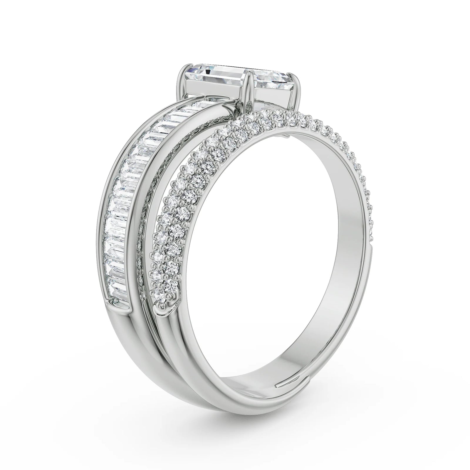 Twirling Emerald Lab Grown Diamond Ring - side view