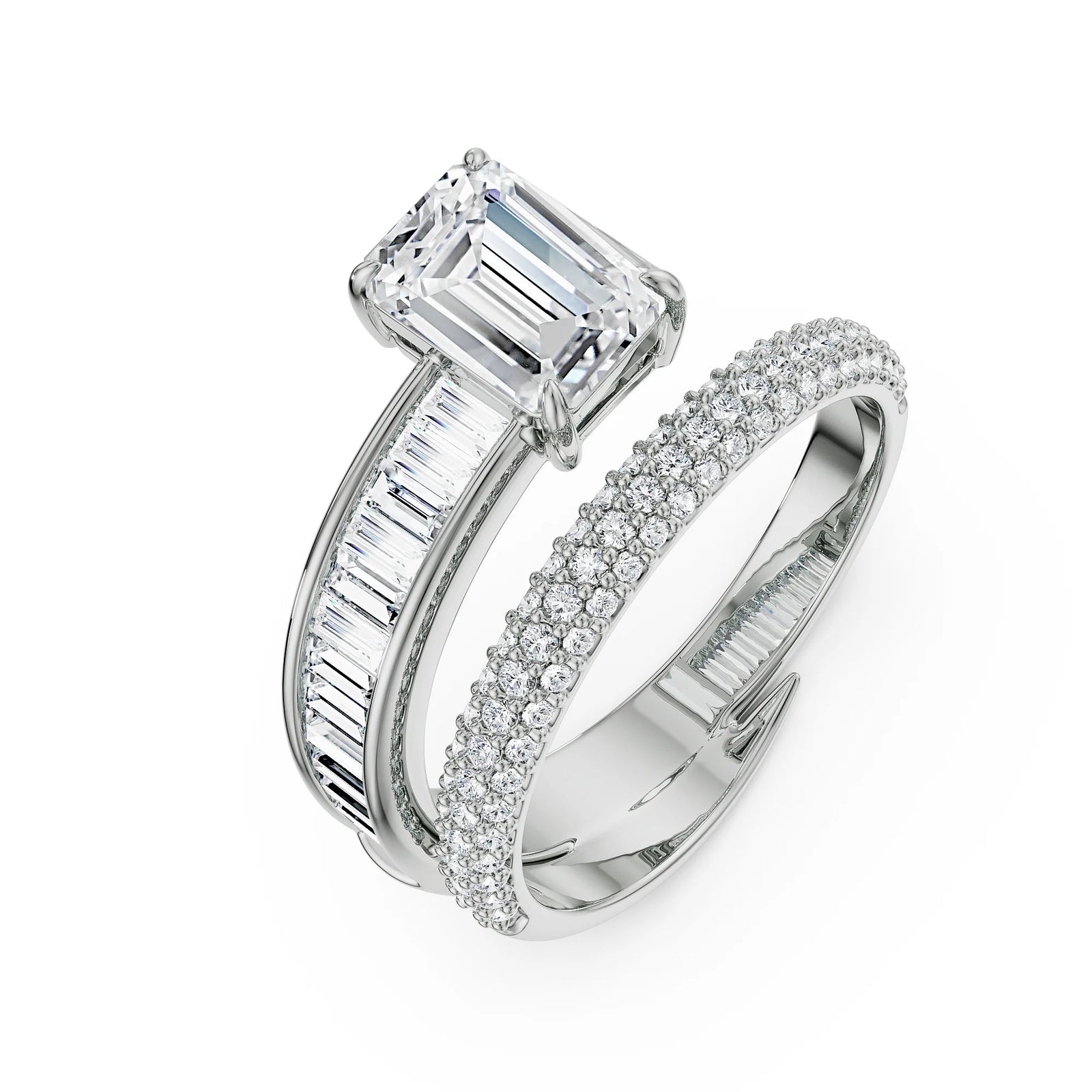 Twirling Emerald Lab Grown Diamond Ring - top view