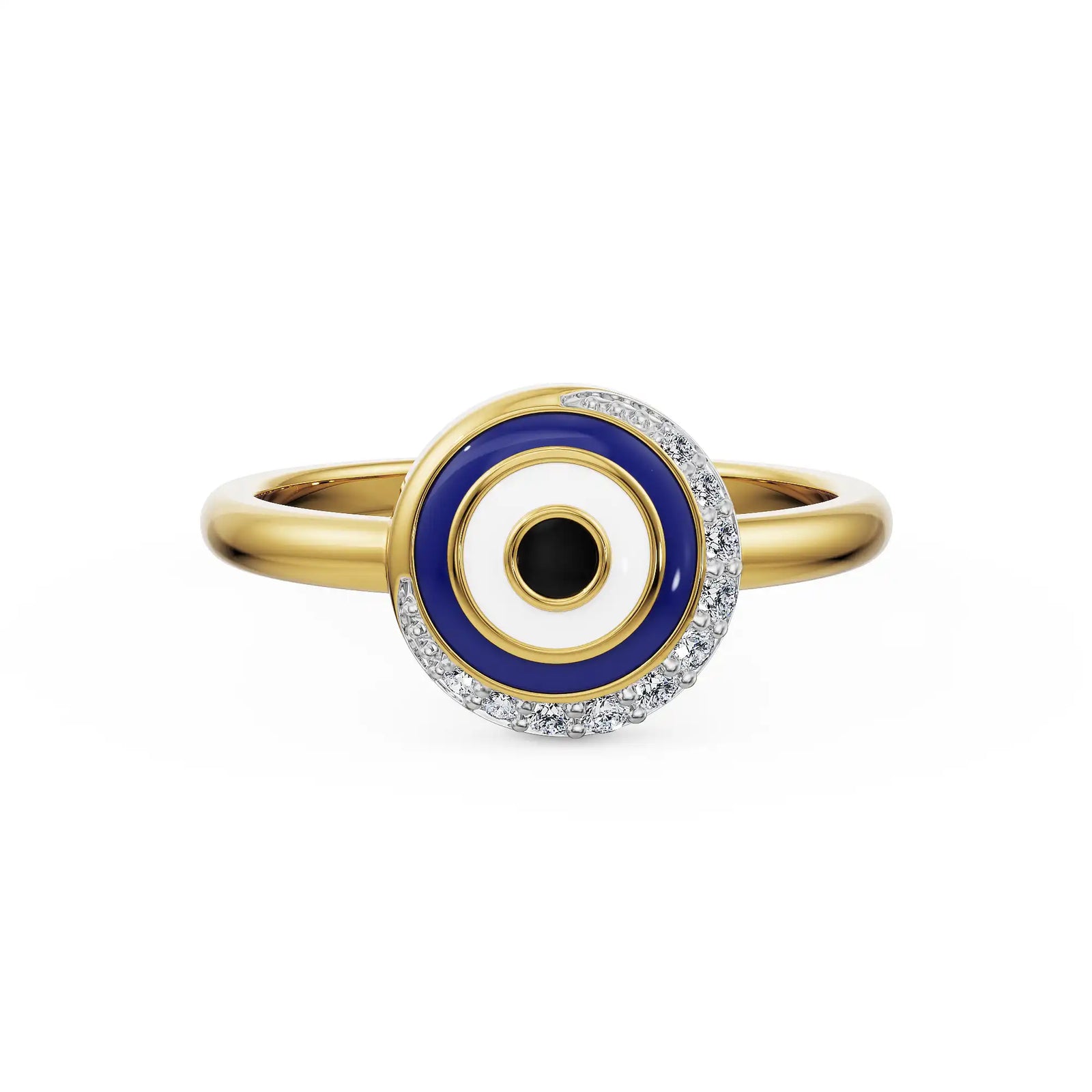 Azure Evil Eye Lab Diamond Ring - front view in 9KT