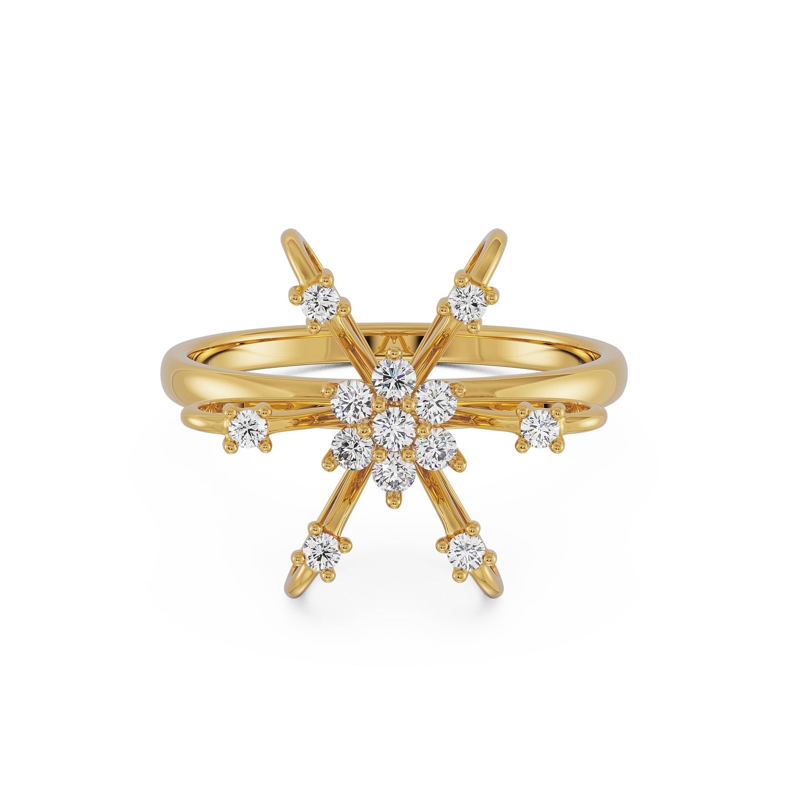 Star Diamond Ring Front view in 9KT
