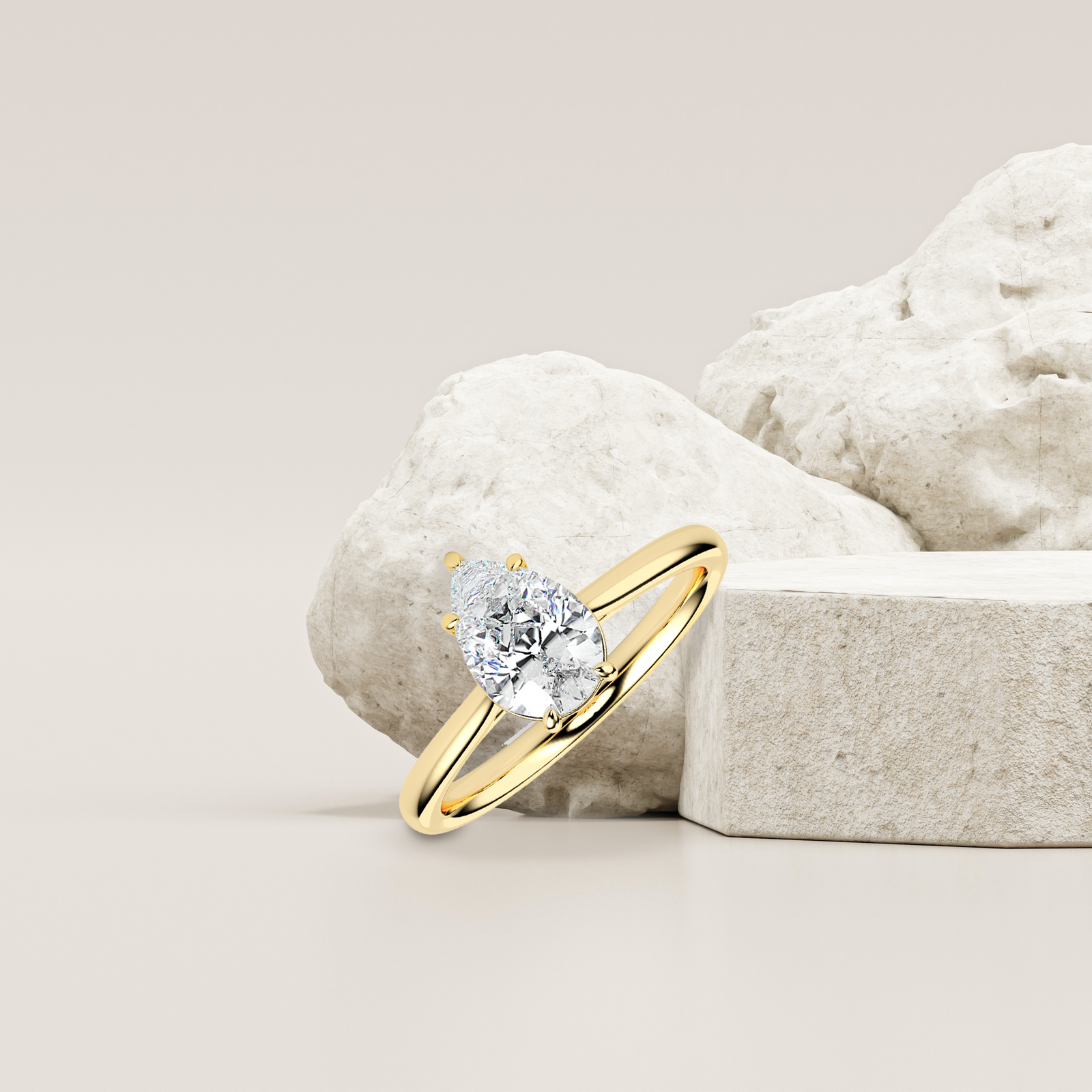 Pear Cut Solitaire Ring Prospective View in 9KT