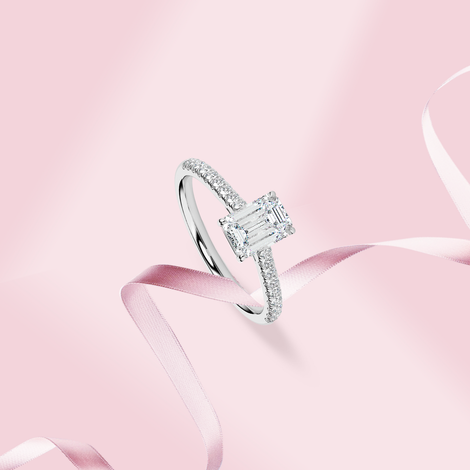 Emerald Cut Solitaire Ring Prospective View