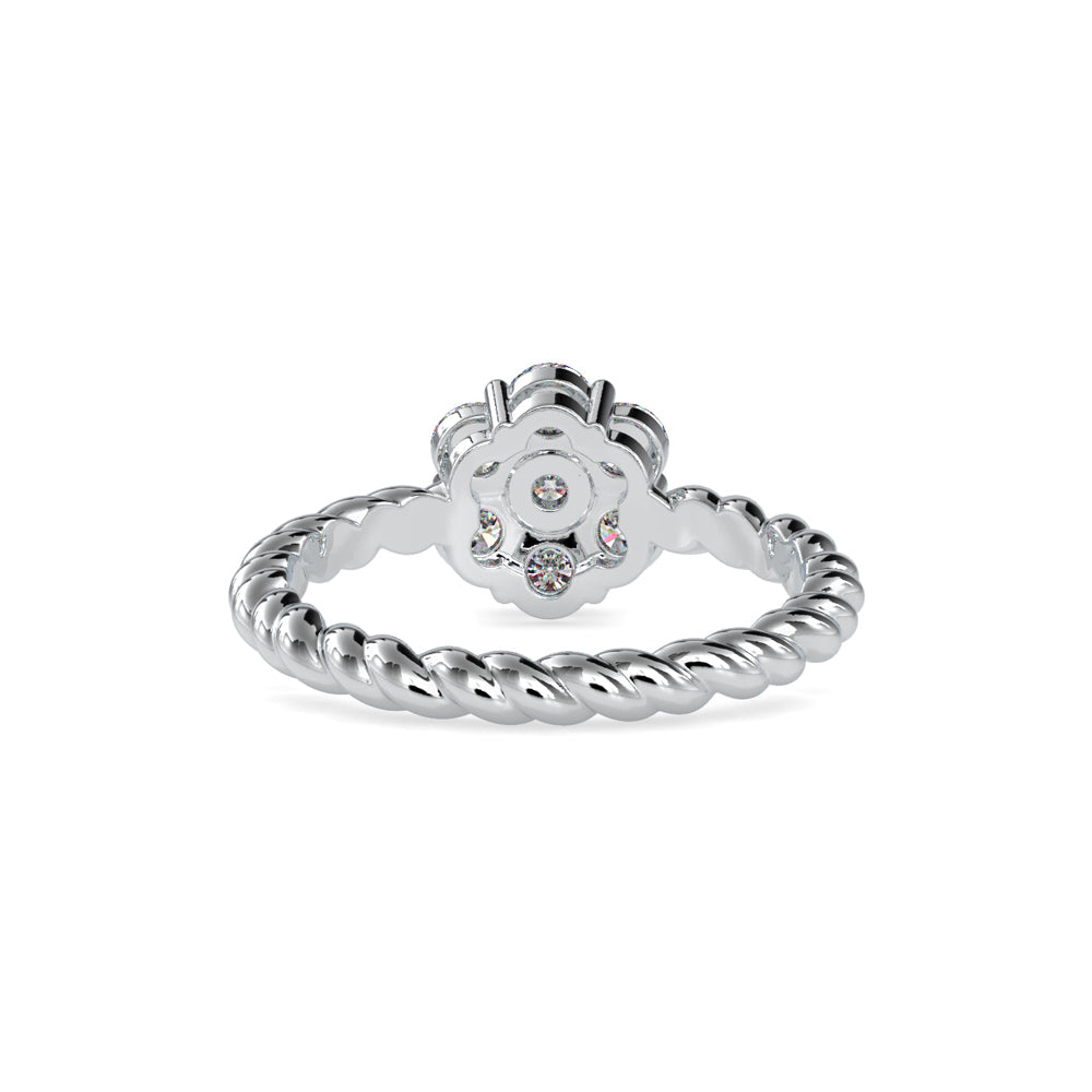 Floral Solitaire Halo Diamond Ring Back View