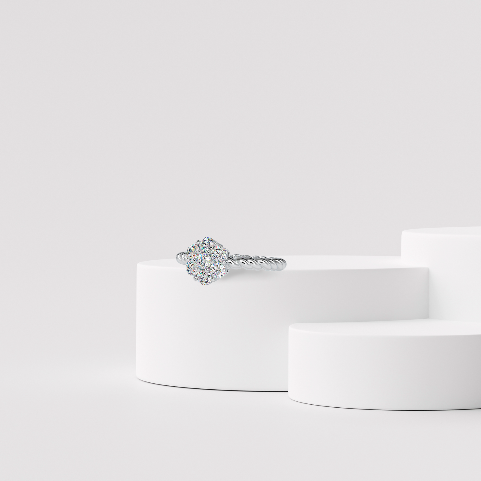 Floral Solitaire Halo Diamond Ring Prospective View in 9KT