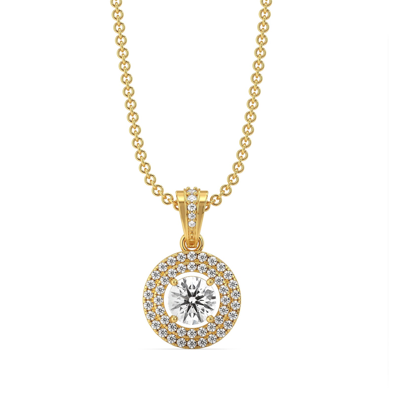 Dual Halo Round Lab Grown Diamond Pendant - front view