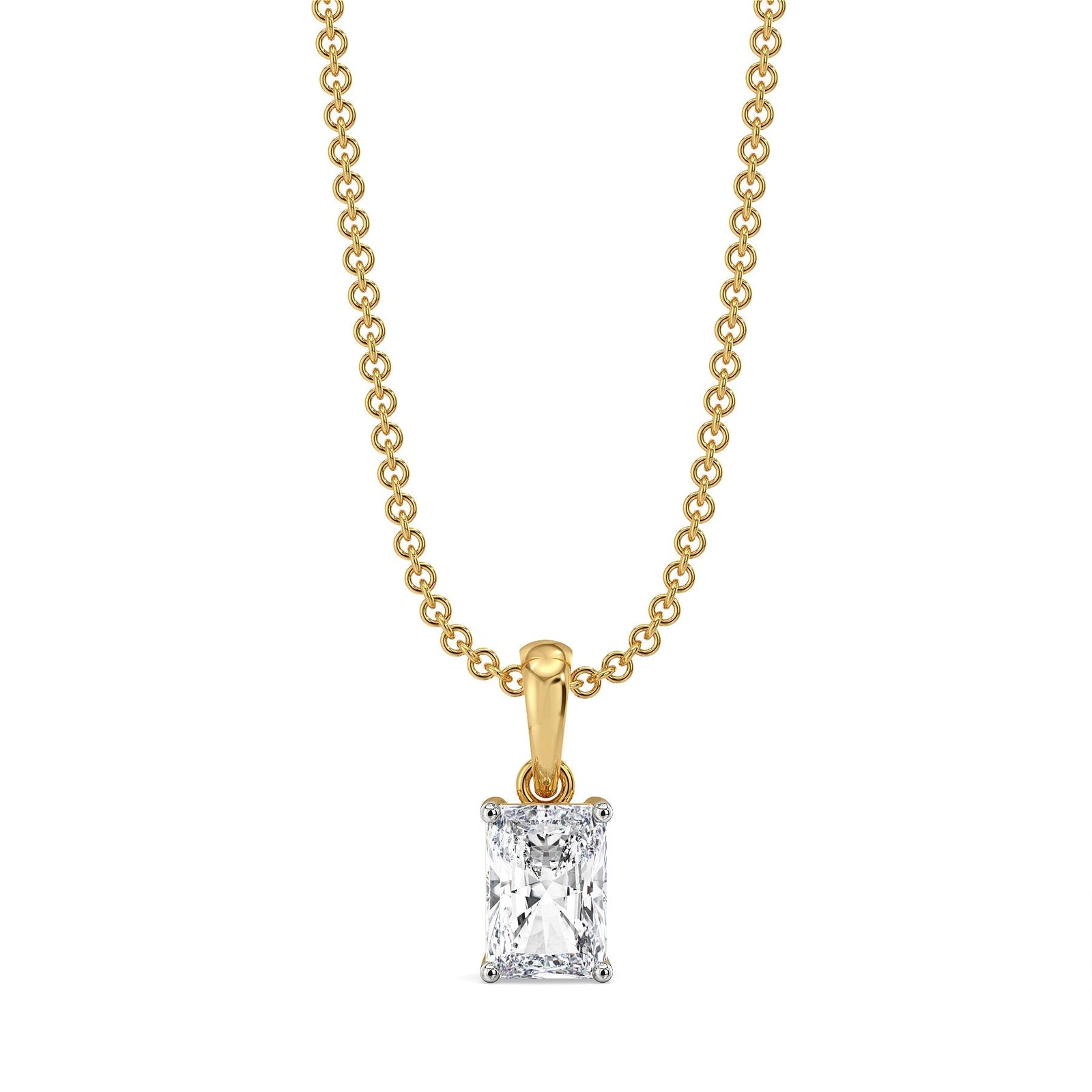 1CT Radiant Lab Grown Diamond Solitaire Pendant - front view in 9KT