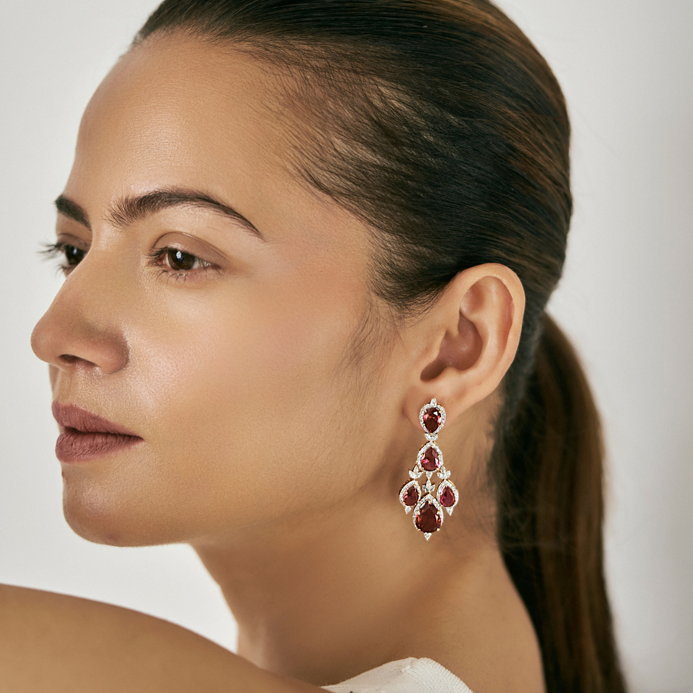 Ruby Pear Lab Diamond Dangle Earrings