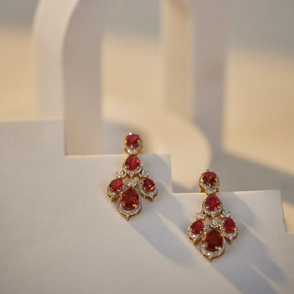 Ruby Pear Lab Diamond Dangle Earrings_in_stock