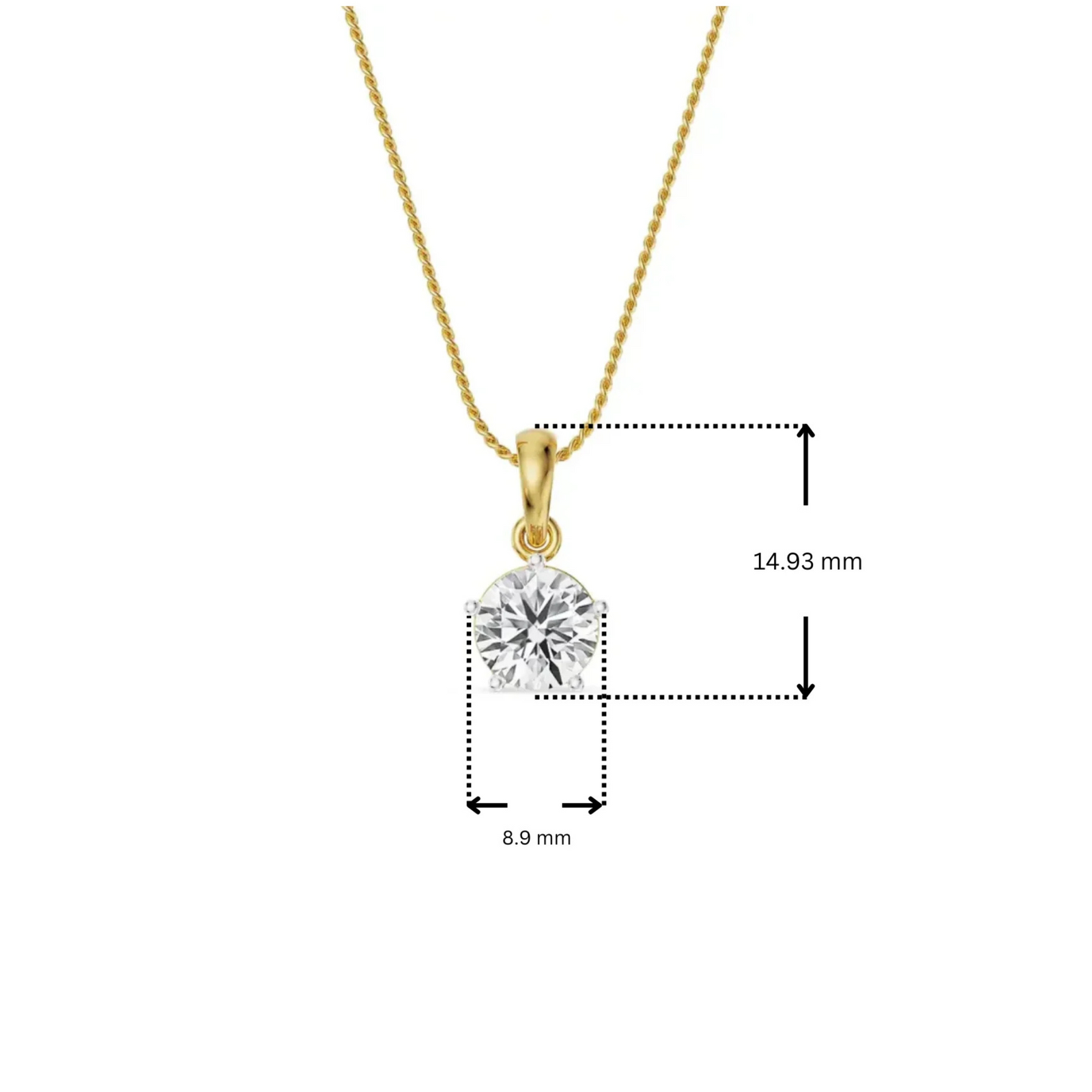 Dimension Guide for Five Prong 1.5 CT Lab Grown Diamond Pendant