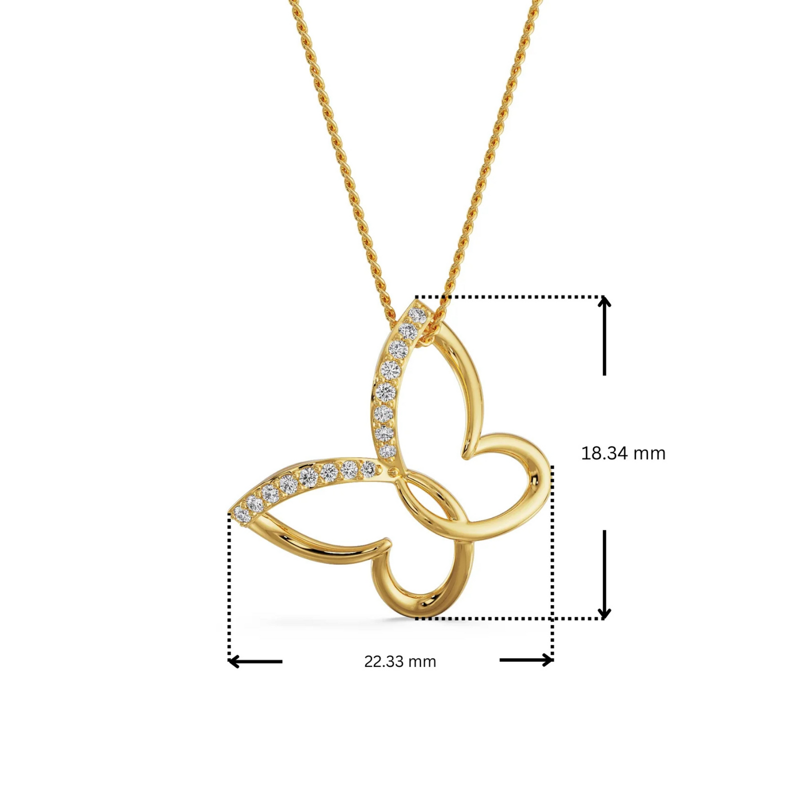 Dimension Guide for Minimalist Butterfly Lab Grown Diamond Pendant