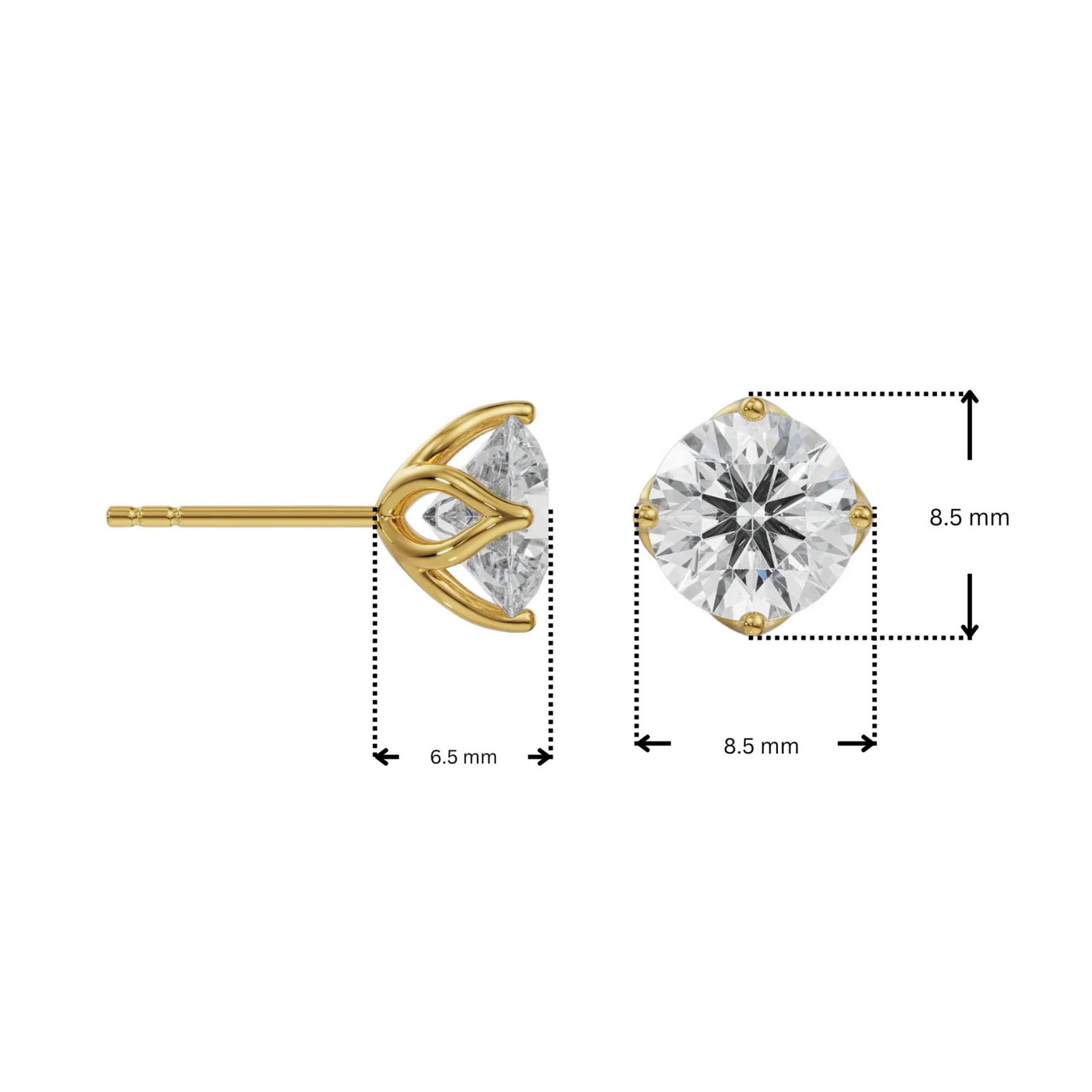 Dimension Guide for 1.5 CT Timeless Lab Grown Diamond Solitaire Studs