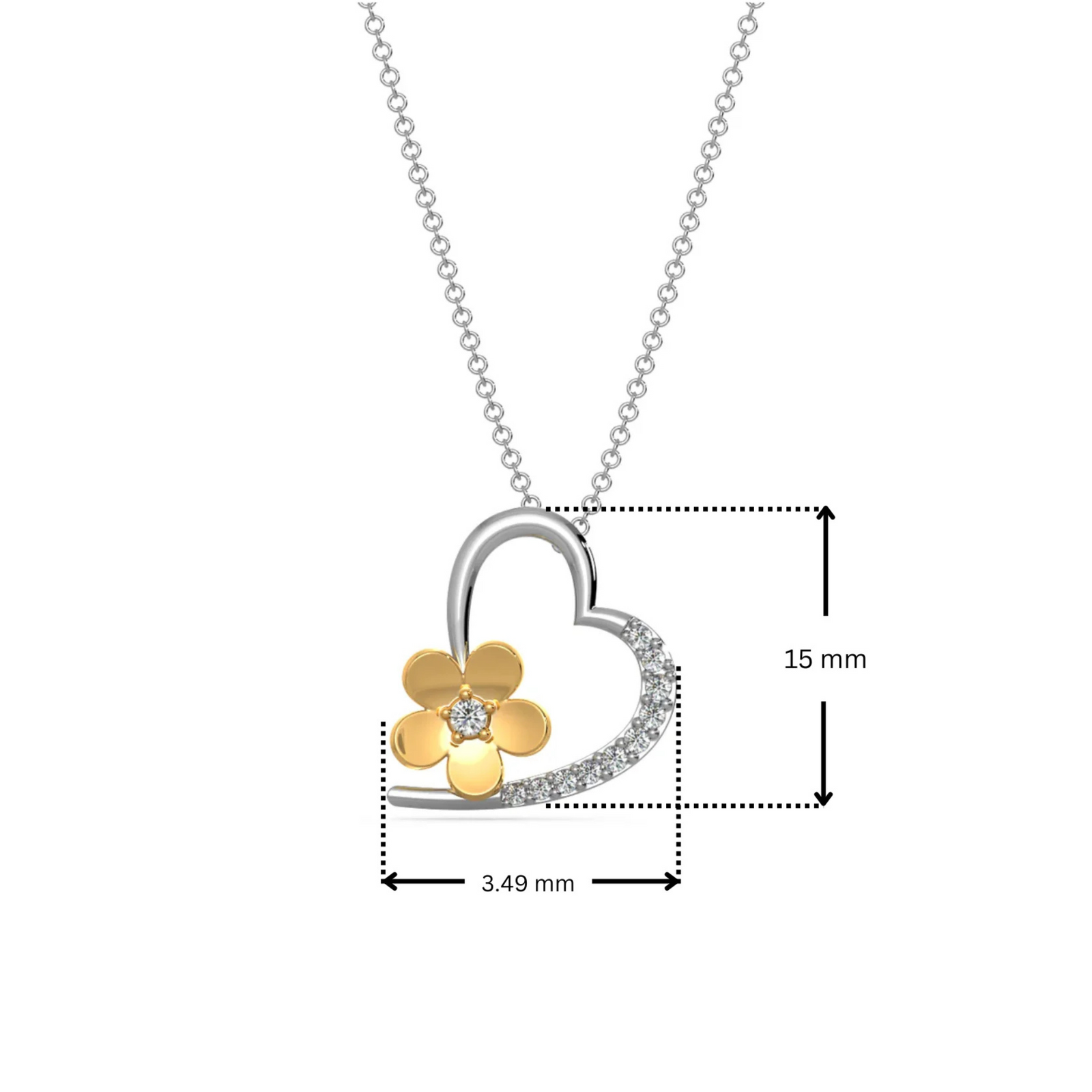 Dimension Guide for Love Blossom Lab Grown Diamond Pendant