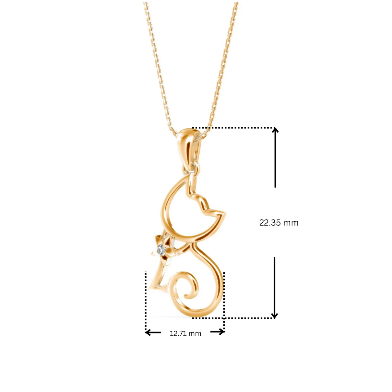 Dimension Guide for Kitty Cat Lab Grown Diamond Pendant