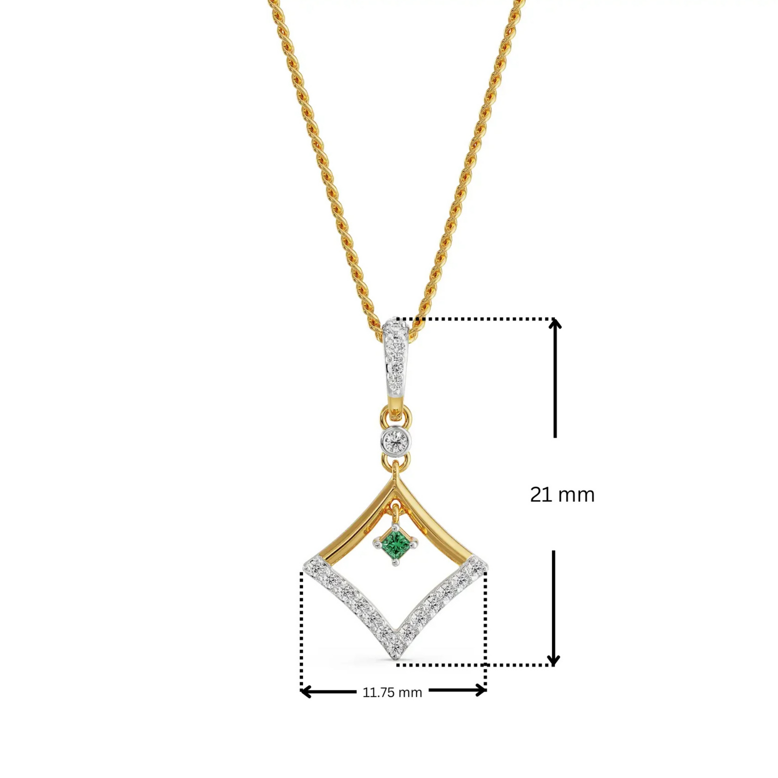 Dimension Guide for Elegant Emerald Lab Grown Diamond Pendant
