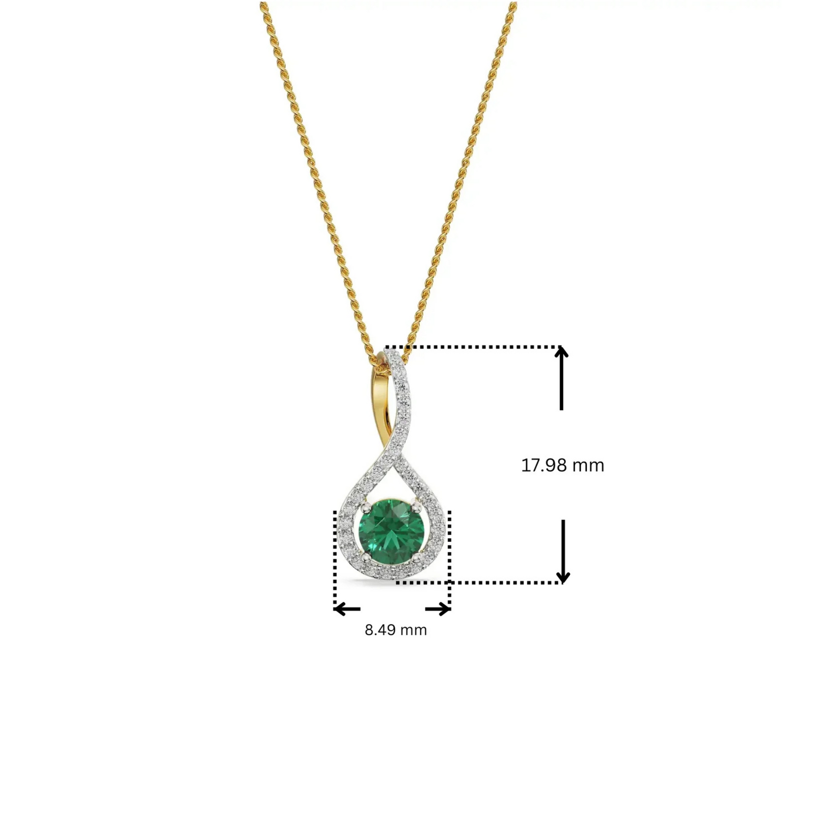 Dimension Guide for Emerald Pave Lab Grown Diamond Pendant