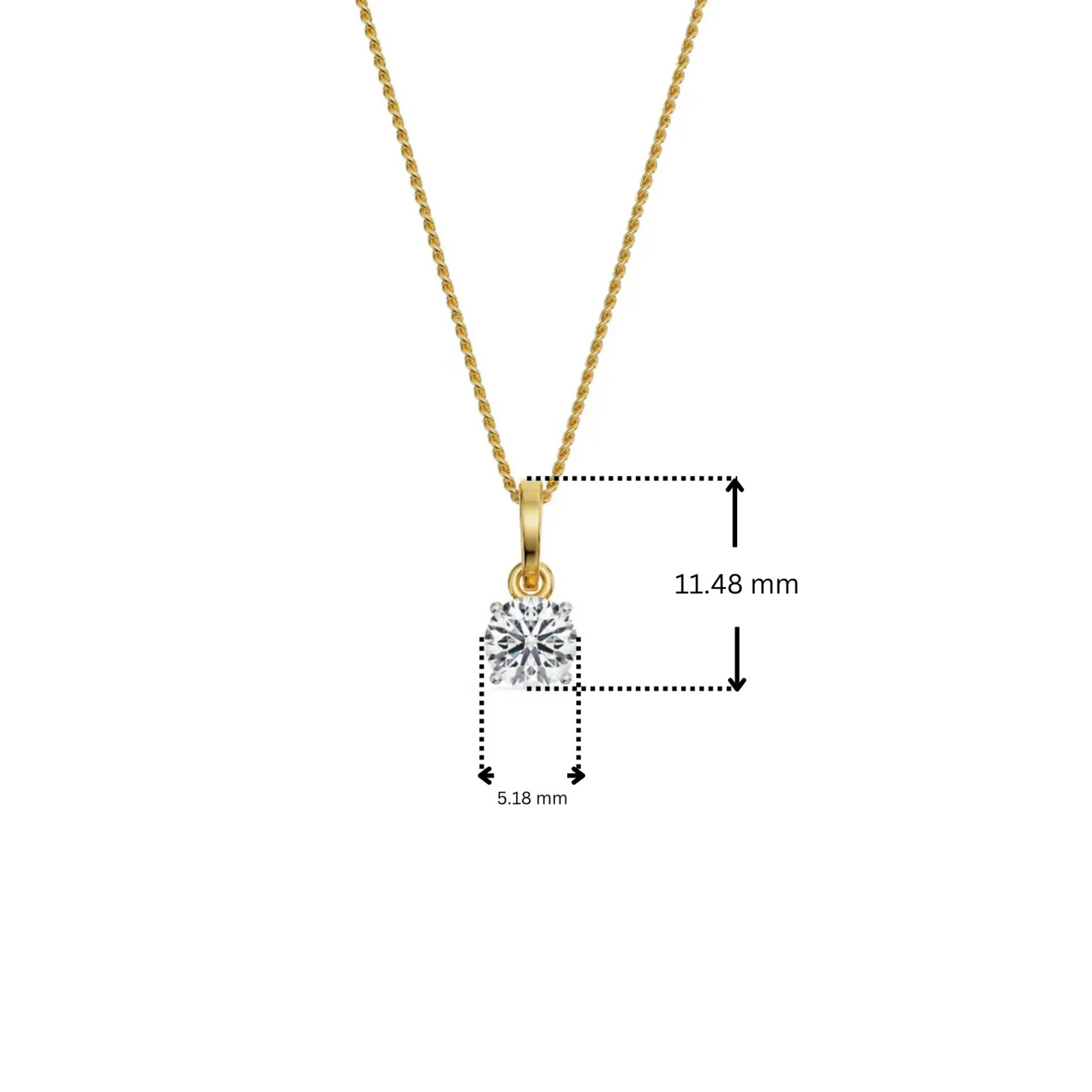 Dimension Guide for 0.5 CT Round Lab Grown Diamond Solitaire Pendant