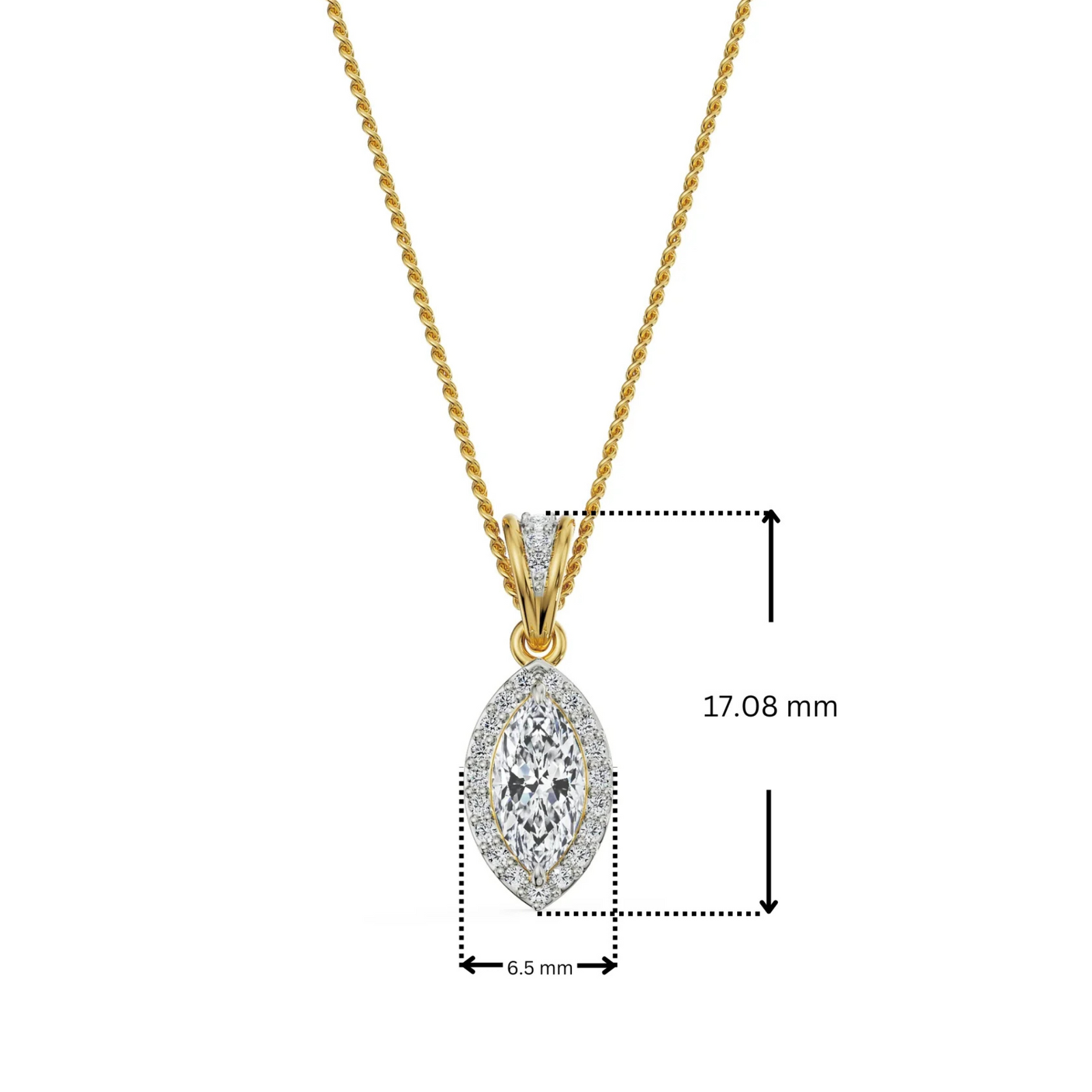 Dimension Guide for 0.5 CT Marquise Halo Lab Diamond Pendant