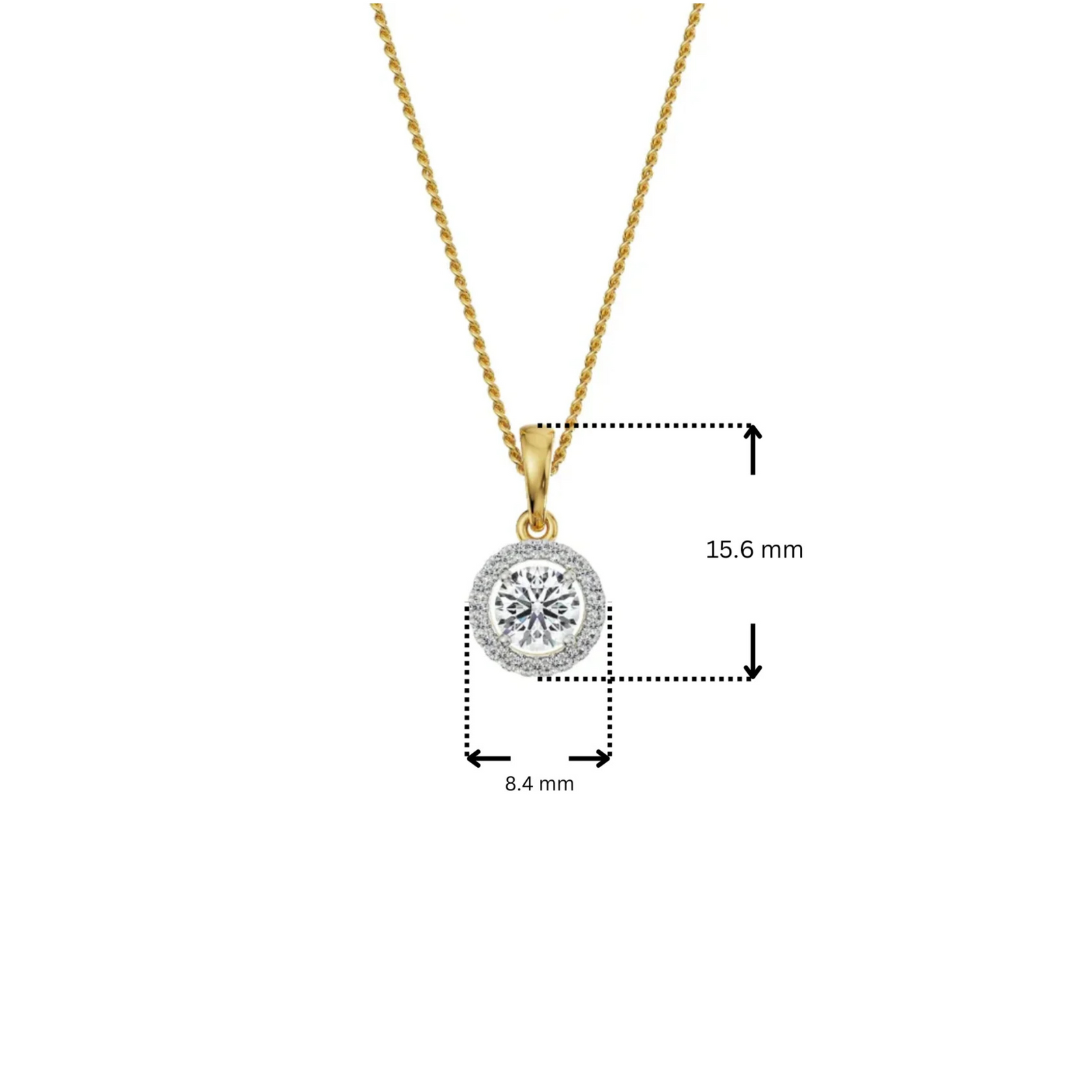 Dimension Guide for 0.5 CT Halo Lab Grown Diamond Pendant