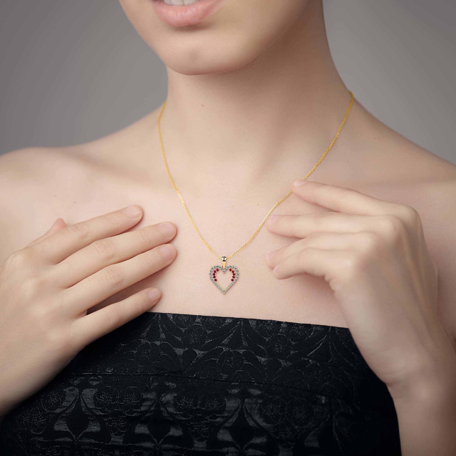 Ritzy Ruby and Diamond Heart Pendant Prospective view
