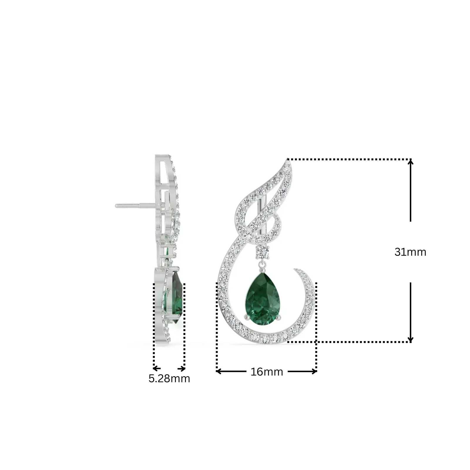 Curvy Emerald Lab Diamond Dangler Earrings_in_stock