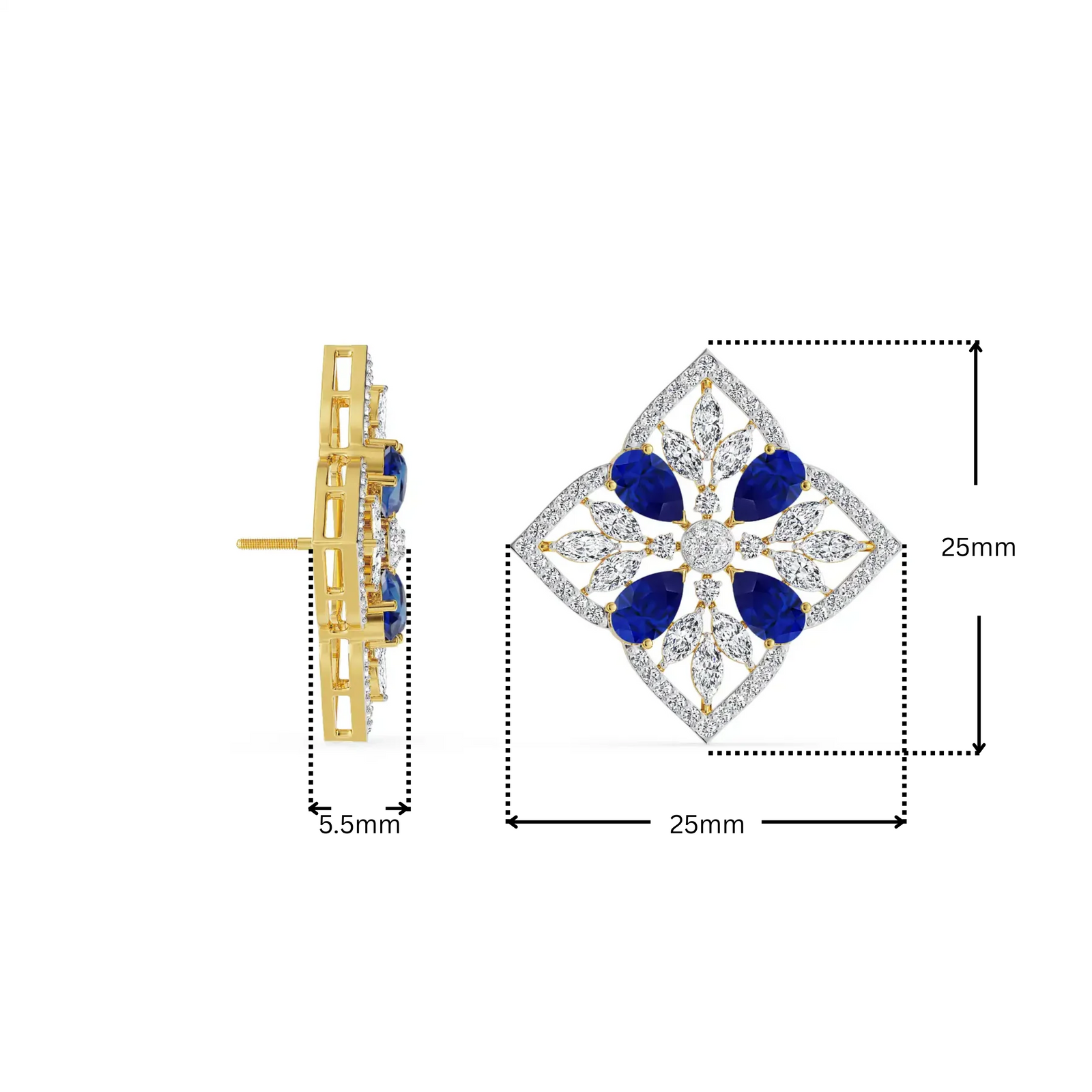 Blue Sapphire Lab Diamond Glamour Studs