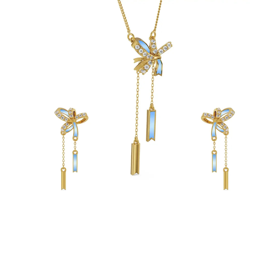 Charming Bow Tassel Lab Diamond Pendant Set
